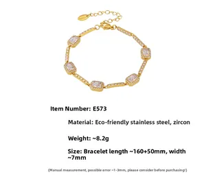 Detail of gold plated stainless steel bracelet with cubic zirconia measurements