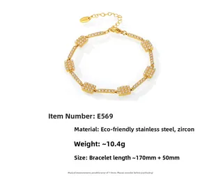 Detailed view of 18K gold plated stainless steel bracelet with zircon inlay and dimensions