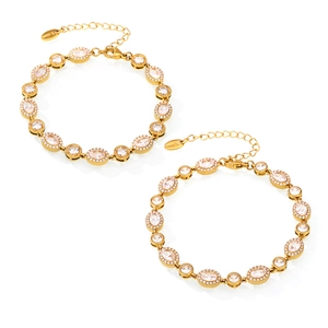 18K gold PVD plated stainless steel chain bracelet featuring sparkling zircon stones