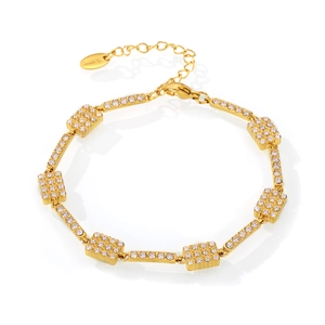 18K gold plated stainless steel link bracelet with micro-pave rectangular zircon stones