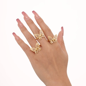 Dreiteiliges Schmetterlingsring-Set mit Zirkonia-Steinen in 18K Goldoptik