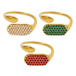 Bagues réglables plaquées or 18 carats avec zircons blancs verts et rouges
