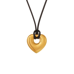 Pendentif cœur doré poli sur cordon noir ajustable collier long pour pull femme