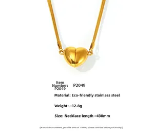Dettagli della collana con pendente a cuore magnetico in acciaio inossidabile dorato