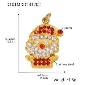 Detail view of Santa Claus pendant with size dimensions in stainless steel and zircon