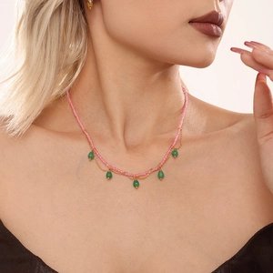 Bohemian Hand Beaded Necklace With Stainless Steel Waterdrop Natural Stone Crystal Cat's Eye Pendant Women Jewelry