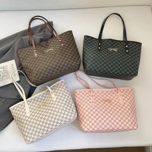 Minimalist large tote bag with M letter pattern and gold bow detail in four colors