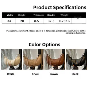 Spécifications de taille et options de couleurs pour ce sac à main croissant en PU