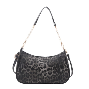 Borsa baguette leopardata alla moda con tracolla a catena e chiusura superiore