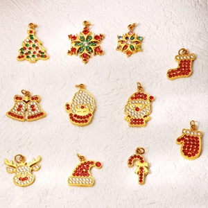 Christmas Pendants Stainless Steel Zircon Charms Festive Jewelry DIY Accessories Santa Snowflake Tree Elk Gold Plated