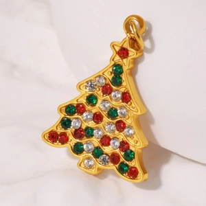 Golden Christmas tree pendant with sparkling red green and clear zircon rhinestones
