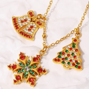 Christmas titanium steel necklace with gold-plated bells, snowflake, and tree charms
