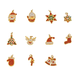 Christmas theme zircon pendants set with Santa, reindeer and tree in gold finish