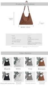 Tableau détaillé des tailles et spécifications du sac à bandoulière en velours côtelé