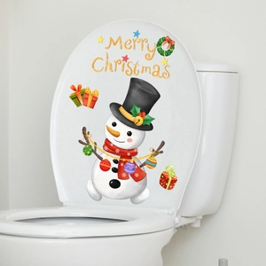 Sticker de toilette bonhomme de neige mignon avec décorations Merry Christmas festives