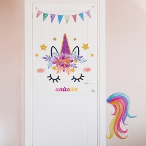 Unicorn Wall Stickers PVC Rainbow Floral Stars Banner Decals For Kids Bedroom Nursery Decor Cartoon Dreamy Waterproof