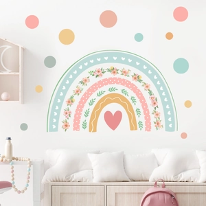 Bohemian Rainbow Wall Stickers Flower Heart Dot PVC Decals For Kids Room Nursery Bedroom Decor