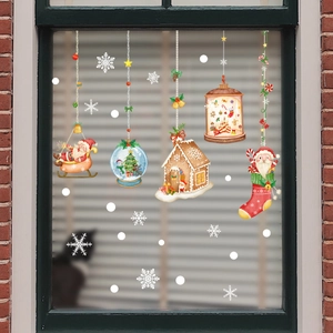 Kerst raamstickers met de Kerstman, een sneeuwhuis en Merry Christmas sneeuwbol