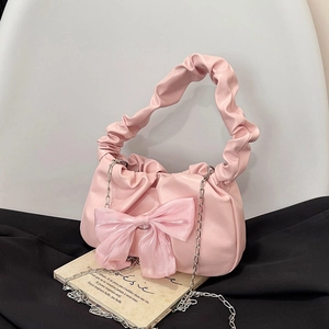 Petit Sac Nuage Plissé pour Femme avec Grand Nœud Sac à Épaule Chaîne Douce Sac à Main Décontracté en Cuir PU pour Mode