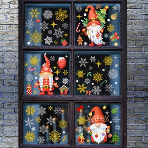 Christmas gnomes and snowflakes static window stickers for festive home glass decoration