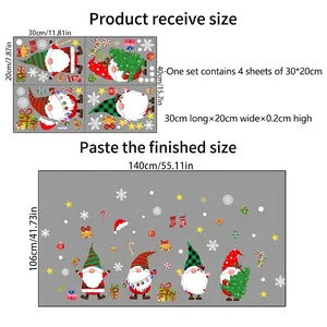 Size chart for Christmas gnome window stickers showing four 30x20cm sheets and finished layout