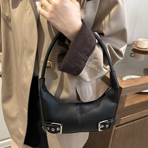 Damen Mode PU Leder Halbmond Schultertasche Retro Crescent Achseltasche Mit Silberner Schnalle Trendige Hobo Tasche
