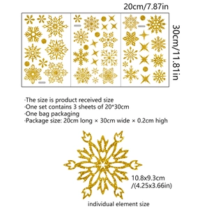 Detailed view of golden glitter snowflake window stickers with dimensions 20x30cm for Christmas