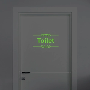 Luminous Toilet door sticker in fluorescent green glow with minimalist decorative lines