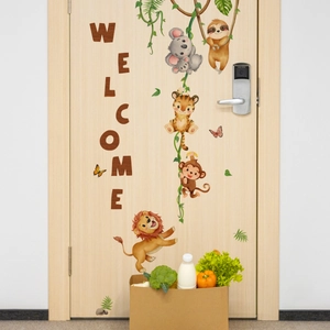 Stickers Muraux Animaux De La Jungle Dessin Animé Lettrage Welcome Décalcomanies PVC Amovibles Chambre D'enfant Décoration