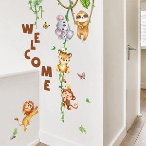 Stickers muraux animaux de la jungle avec lion et tigre pour chambre d'enfant