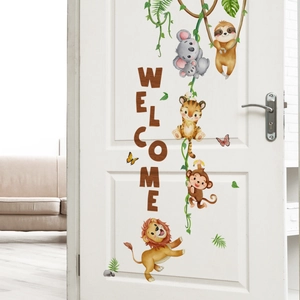 Stickers muraux animaux de la jungle avec texte Welcome pour déco de chambre