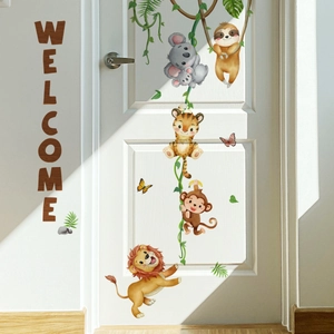 Stickers muraux animaux de la jungle avec texte Welcome pour déco murale