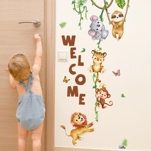 Stickers muraux animaux de la jungle avec signe Welcome pour déco chambre enfant