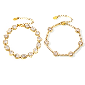 Stackable gold stainless steel bracelets with sparkling zircon stones and adjustable lobster clasp
