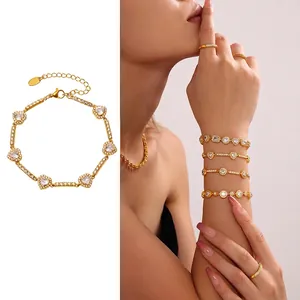 Herz Zirkonia Armband Für Damen Edelstahl 18K Vergoldet Elegant Mode Gliederschmuck Mit Verlängerungskette
