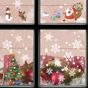Christmas window stickers set featuring Santa Claus snowflakes and reindeer decorations