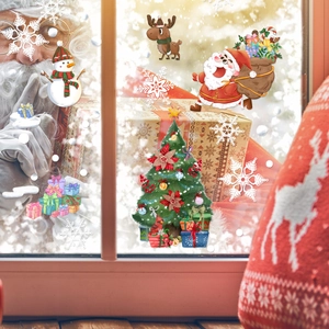 Christmas window static stickers featuring Santa Claus, snowmen and reindeer decorations