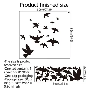 Self-adhesive black bird silhouette window stickers set measuring 69x65cm for home decor