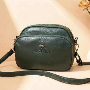 Sac en Bandoulière Coquille en Cuir PU Rétro pour Femmes Triple Fermeture Éclair Texture Litchi Sac à Épaule Petit Messager à la Mode pour Voyage Quotidien
