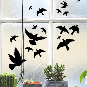 Black flying bird silhouette window stickers set for home glass and wall decoration