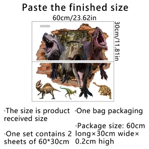 Tableau des tailles pour lot de 2 stickers muraux dinosaures 3D de 60x30cm par feuille