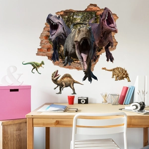 Sticker Mural Dinosaure 3D Réaliste en PVC Imperméable Amovible Décalcomanie T-Rex Pour Chambre d'Enfant Salon Décoration de la Maison