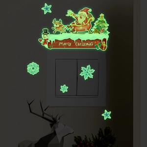 Leuchtende Weihnachtsaufkleber für Schalter mit Weihnachtsmann und Schneeflocken