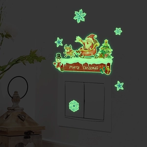 Leuchtende Weihnachtsman- und Schneeflocken-Wandtattoos für Lichtschalter im Dunkeln
