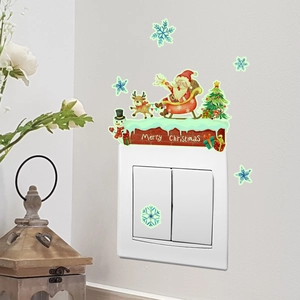 Leuchtende Weihnachts-Schalteraufkleber mit Weihnachtsmann, Rentier und Schneeflocken