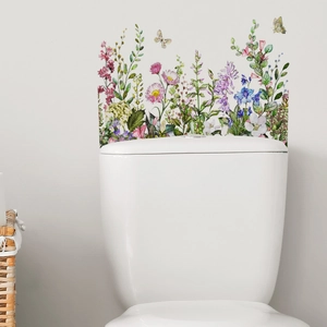 Waterproof floral and butterfly wall stickers for bathroom toilet tank decoration