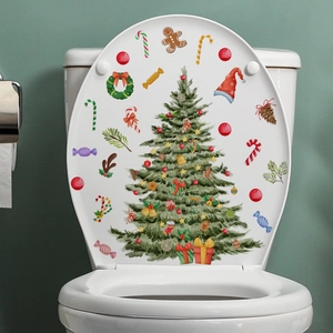 Stickers de Noël pour abattant WC avec sapin, bonhomme de pain d'épices et cadeaux