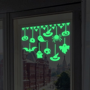 Halloween Luminous Ghost Pumpkin Window Stickers Glow In The Dark PVC Decals For Festive Party Home Glass Window Decoration