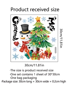 Détail des stickers de Noël 30x30cm avec motifs de bonhomme de neige et de sapin
