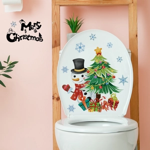 Autocollants De Siège De Toilettes De Noël Imperméables PVC Dessin Animé Bonhomme De Neige Sapin De Noël Pour Salle De Bain